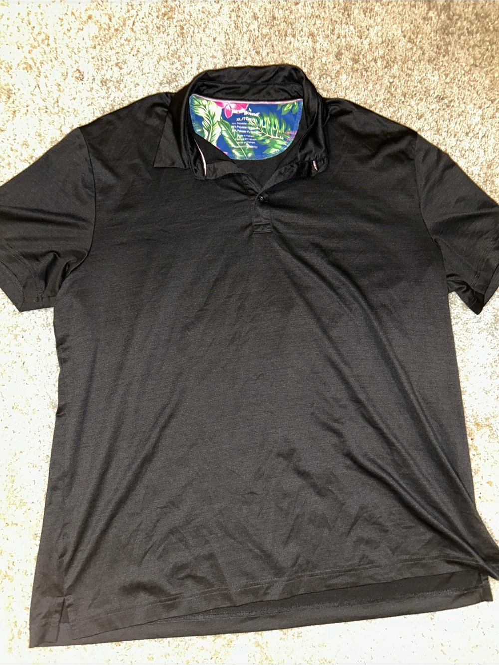 Black Polo with Tropical-Print Collar Lining — Men's Performance Short Sleeve